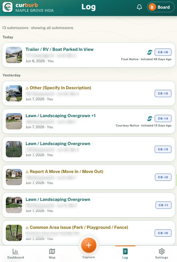A trackable log of HOA reports with status and notice history